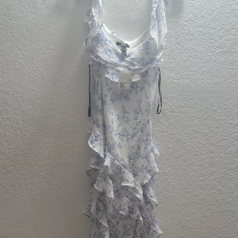 Forever 21 Silver Ruffled Tiered Midi Sundress